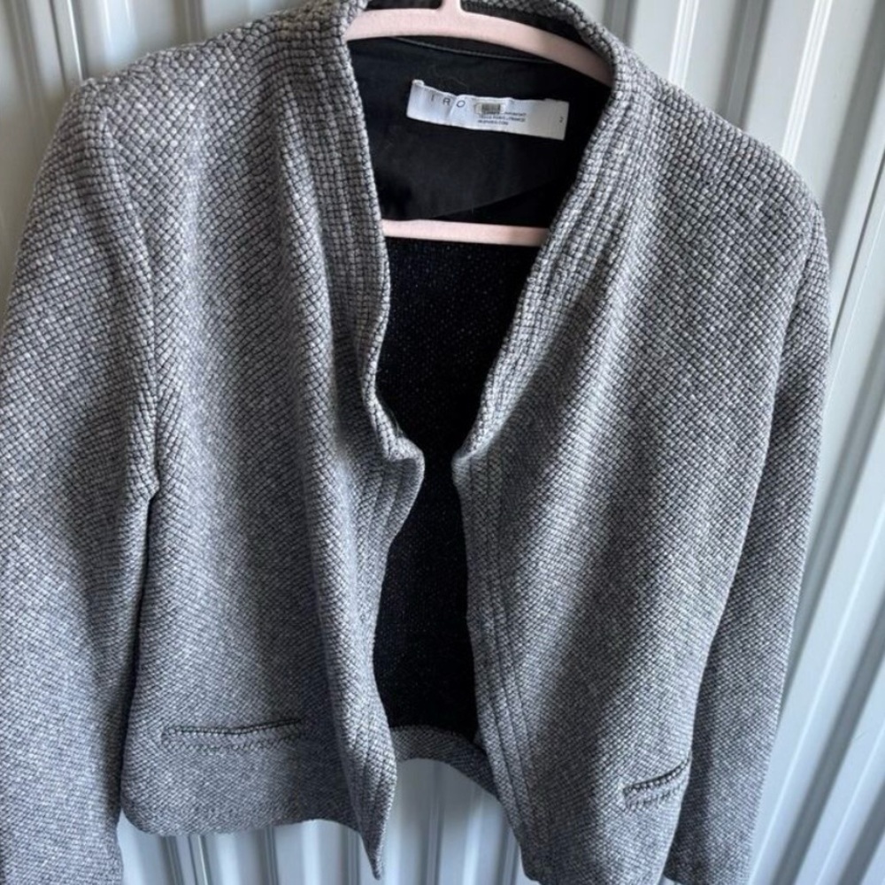 Iro Tweed Black and White Wool Blend and Lambskin Blazer M 42
